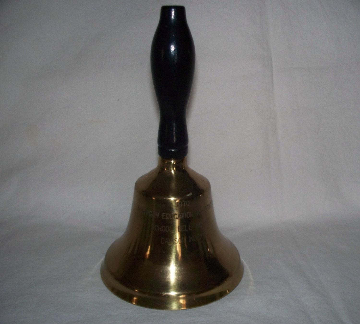 Teachers Brass Bell with Wooden Handle 1970's by K8sBells on Etsy
