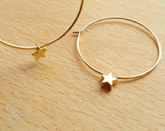 Gold Star Hoop Earrings - Gold Plated Simple Tiny Star Thin Hoops - Dainty Delicate Minimalist Earrings -Everyday Minimal Style Jewelry Gift
