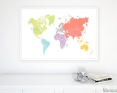 36x24" Printable world map, diy travel pinboard map, bright colors world map, colorful wall art, nursery map, colorful nursery - map026 I02