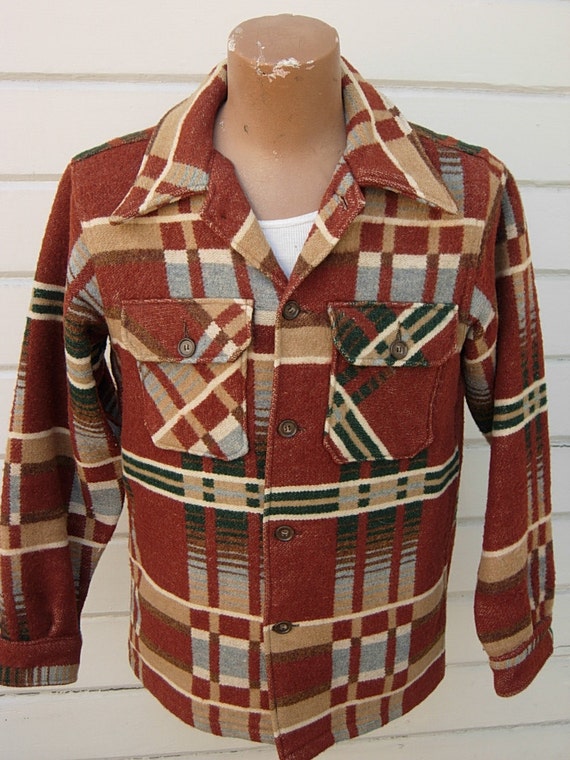 Heavy 1960s Wool Indian Blanket Jacket Size Medium