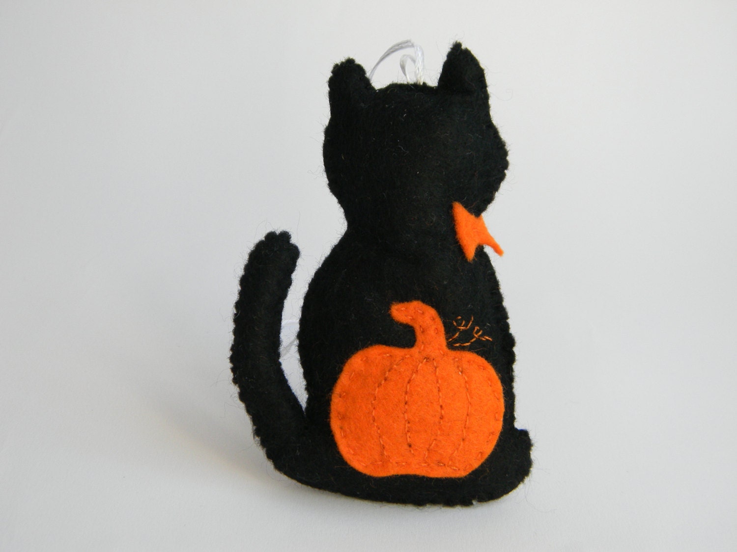 Felt black cat with orange pumpkin ornamet Felt Halloween