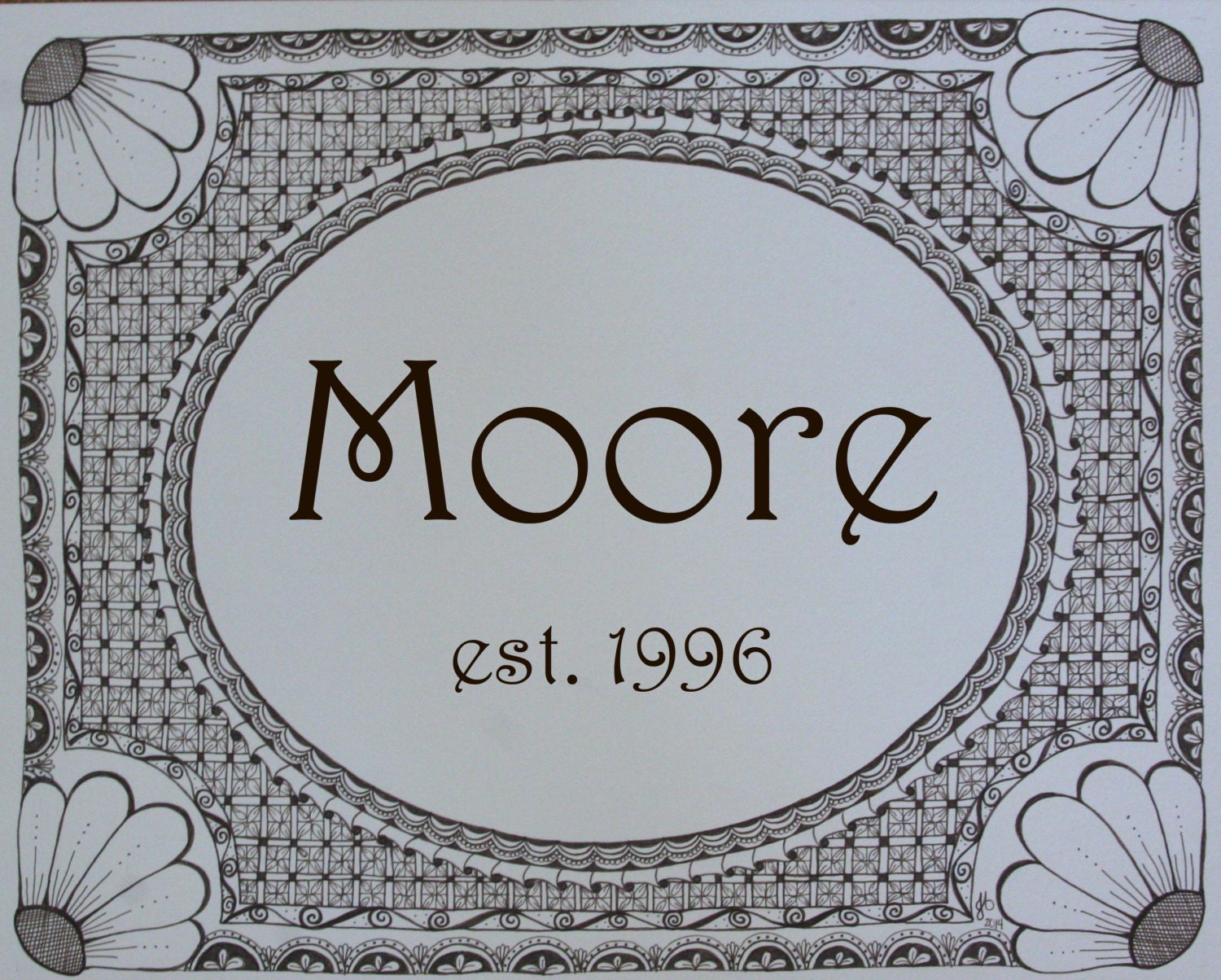 Personalized Family Name Art Zentangle Hand Drawn by allentangled