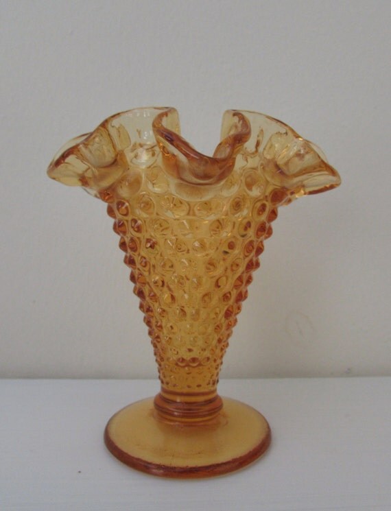 Fenton Amber Glass Hobnail Fluted Vase