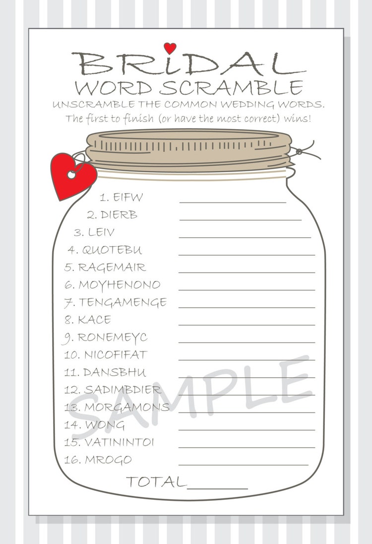 Bridal Word Scramble Printable Game Cards by LilCubbyPrintables