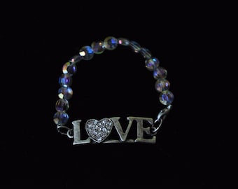 Brushed Silver Metal LOVE with Glass Beaded Bracelet