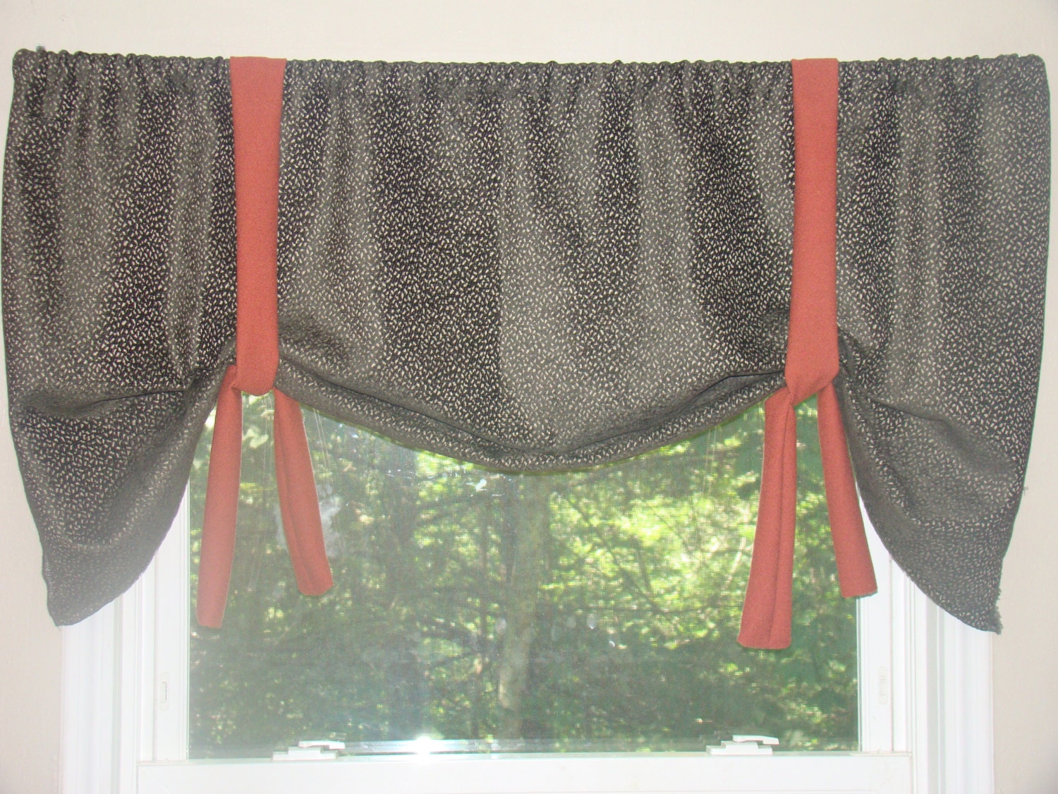 Tie Up Valance Window Valance Dark Green Tan By BandedPillows   Il Fullxfull.623879015 Lwqu 