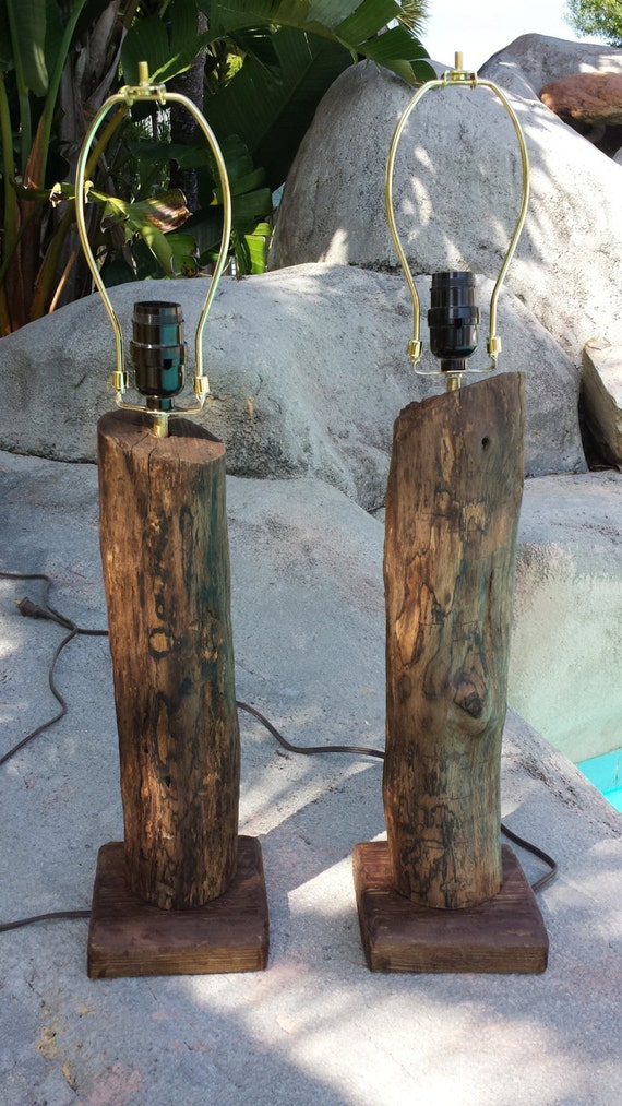 Items similar to rustic log table lamp set spalted oak reclaimed from ...