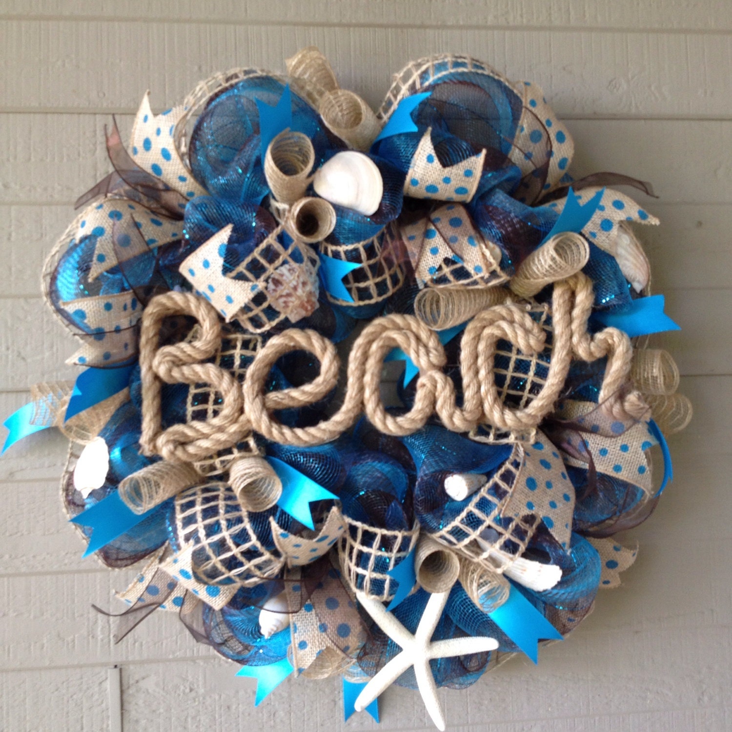 Beach Seashell Burlap Deco Mesh Wreath With Starfish Spring   Il Fullxfull.601003455 P0z6 