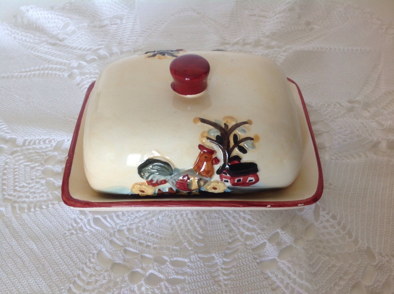 Charming Ceramic Vintage Butter Dish 1970s.