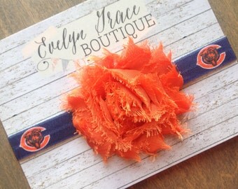 Chicago Bears Baby Chicago Bears Headband Chicago Bears Bow Baby Cheerleader Flower NFL Bears Headband Baby Grirl Football Headband Bow