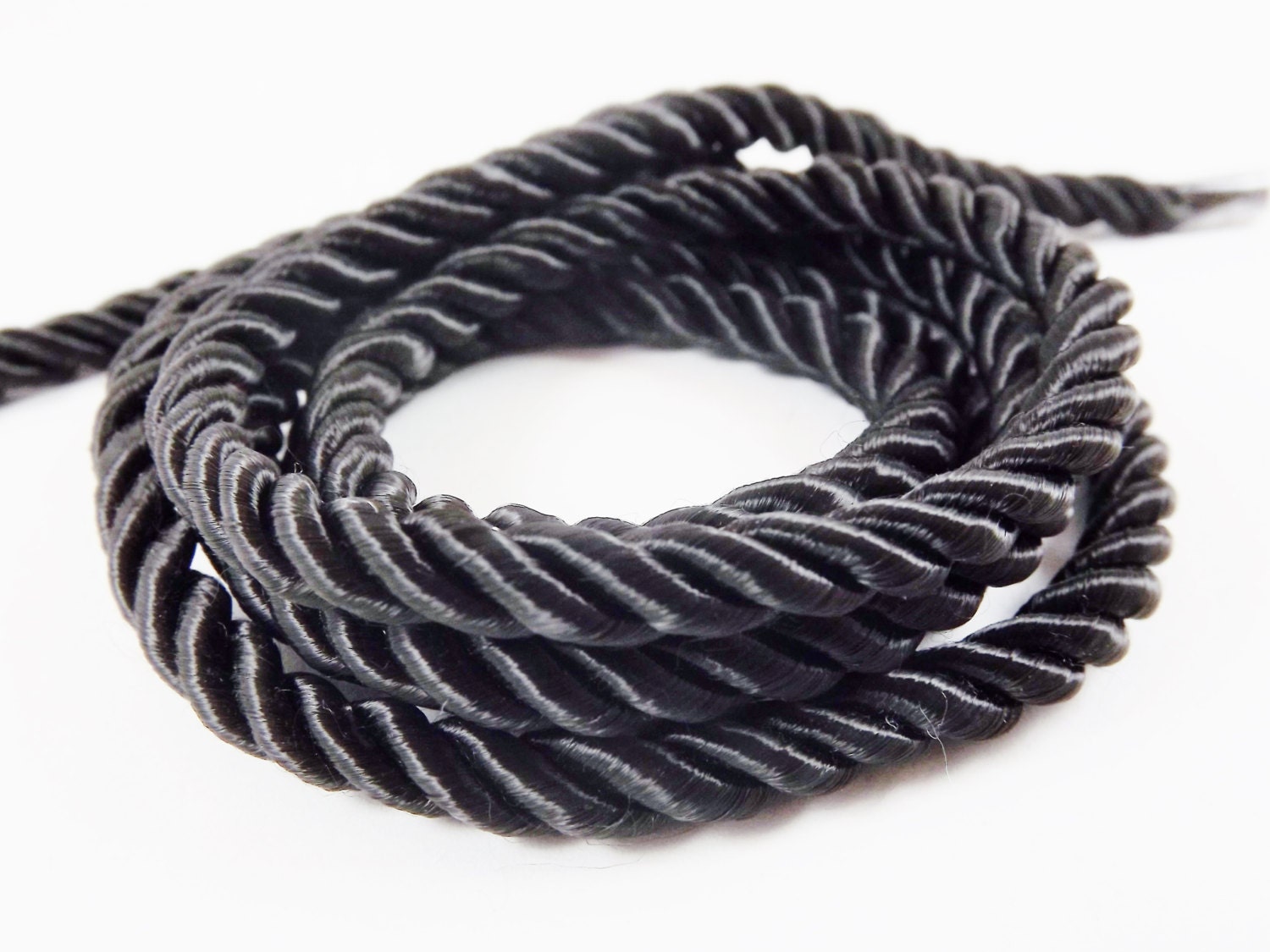 Black 5mm Twisted Rayon Satin Rope Silk Braid Cord 3 Ply