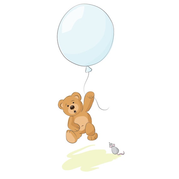 Teddy Bear Holding Balloon Clipart & Digital Paper Pack for