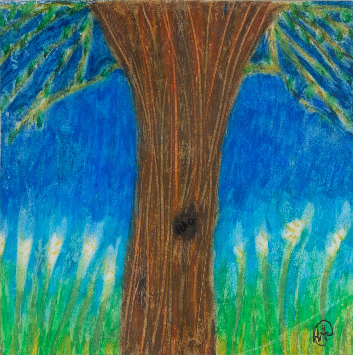 Colorful abstract oil pastel print: Tree 6 by HonestMoxie on Etsy