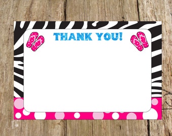 Thank You card, Zebra Pool Party digital DIY printable