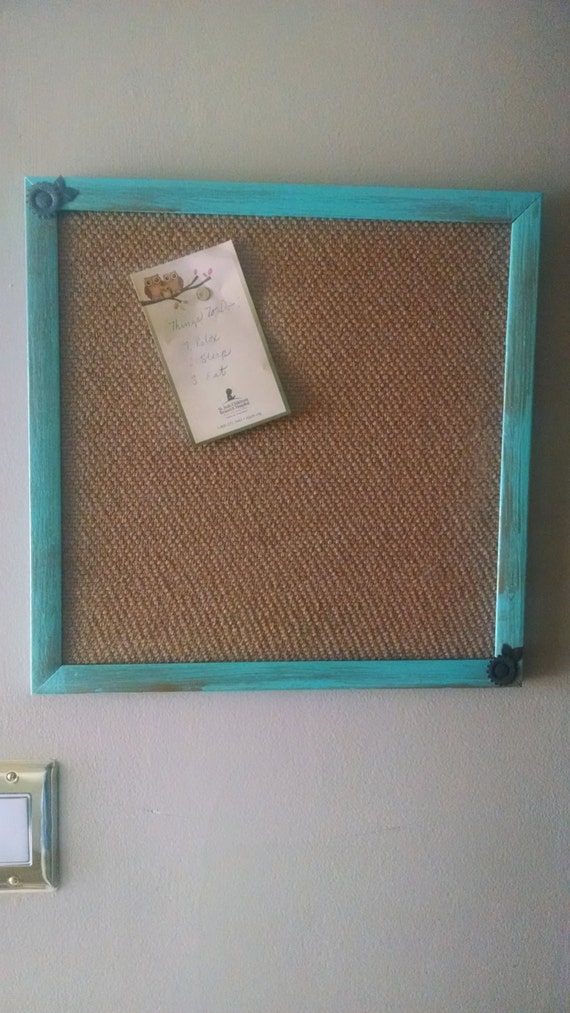 Teal Thumbtack Board with Rustic Finish by ItCouldBeNew on Etsy