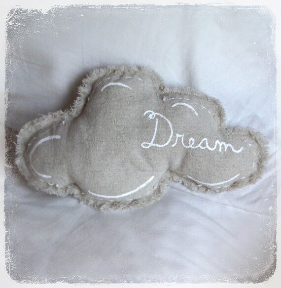 Items similar to Dream Cloud Pillow Hand Painted Linen Neutral Nursery Decor Sweet Dreams