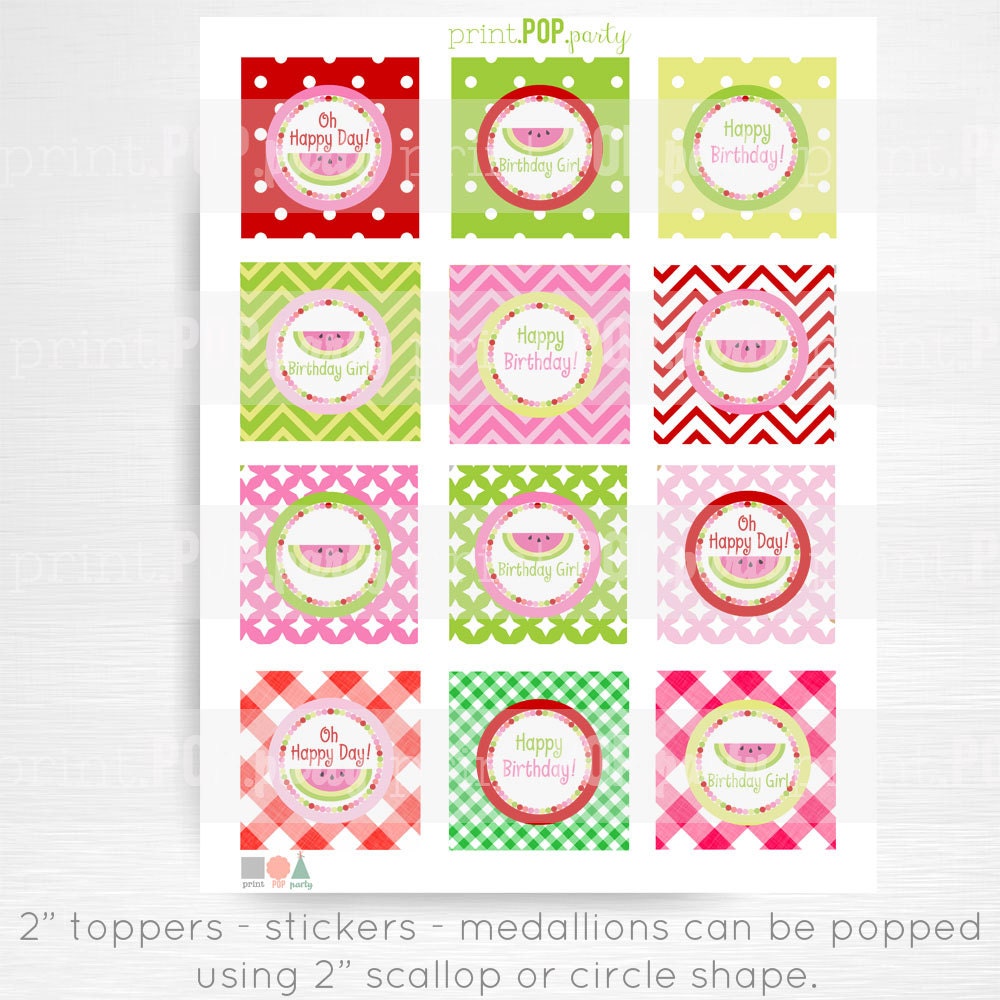 Watermelon Party Printable Stickers Cupcake Toppers Medallions
