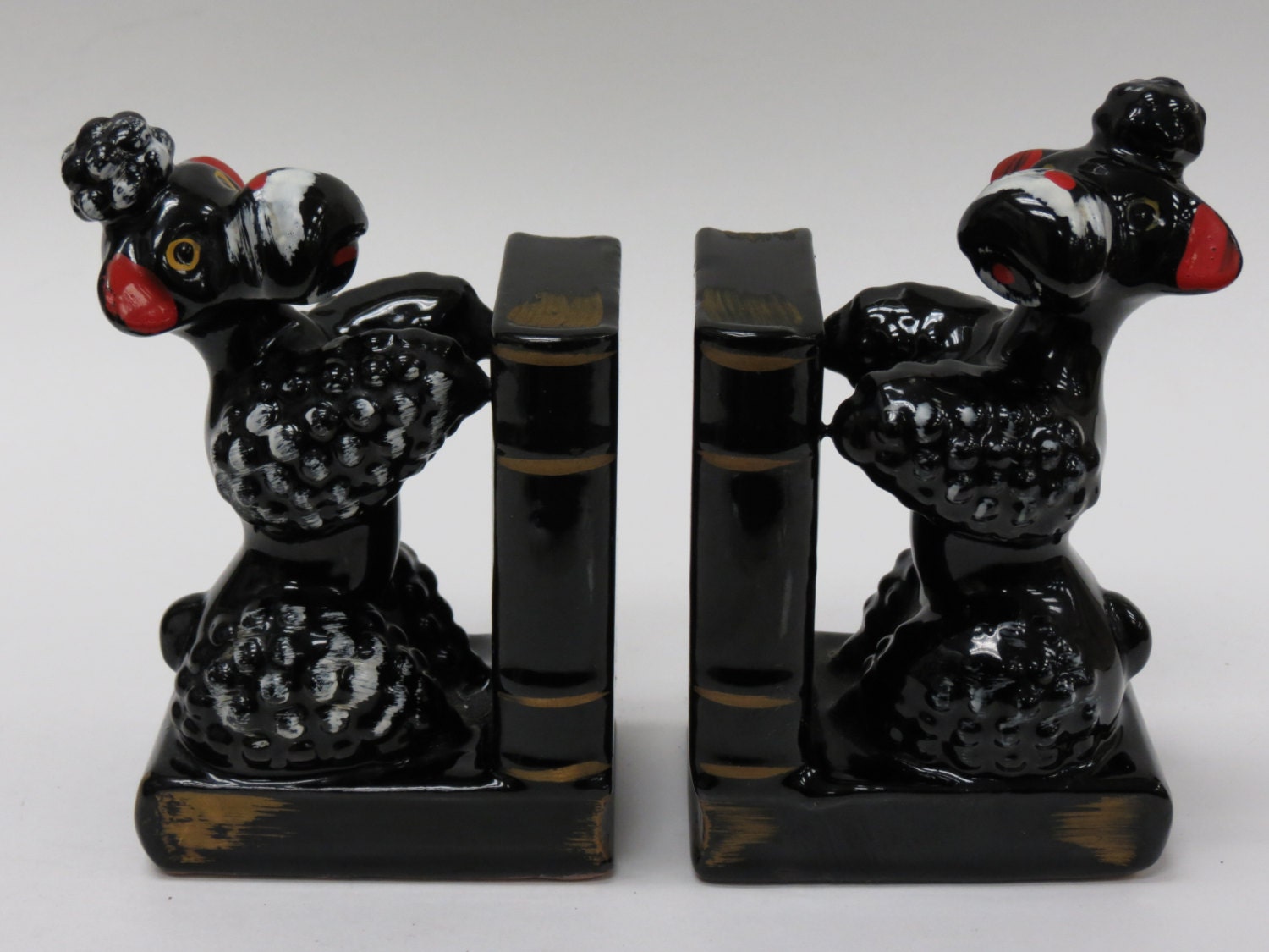 Vintage Black Poodle Bookends 1950's Kitsch Poodles