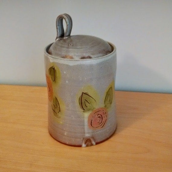 Floral Pink Tall Jar – Earthenware – Tea jar – Coffee jar –  Container - Peach –  SperlazzaPottery