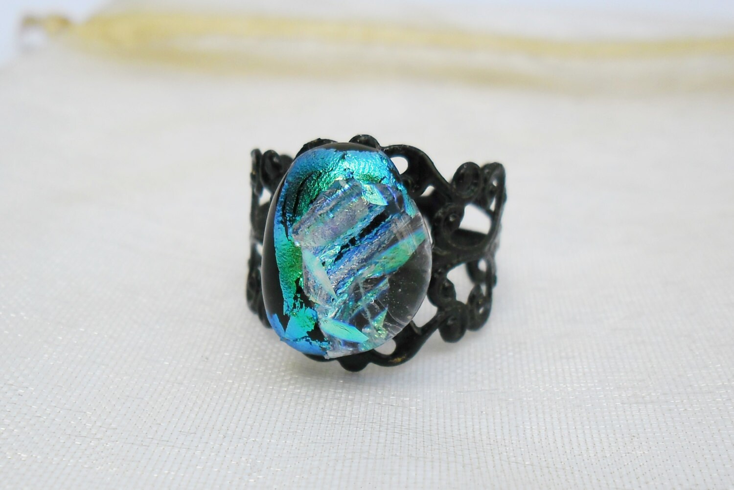 Dichroic glass jewellery ring fused glass ring adjustable