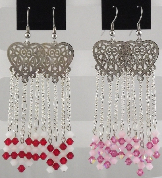 Heart Earrings with Swarovski Crystals