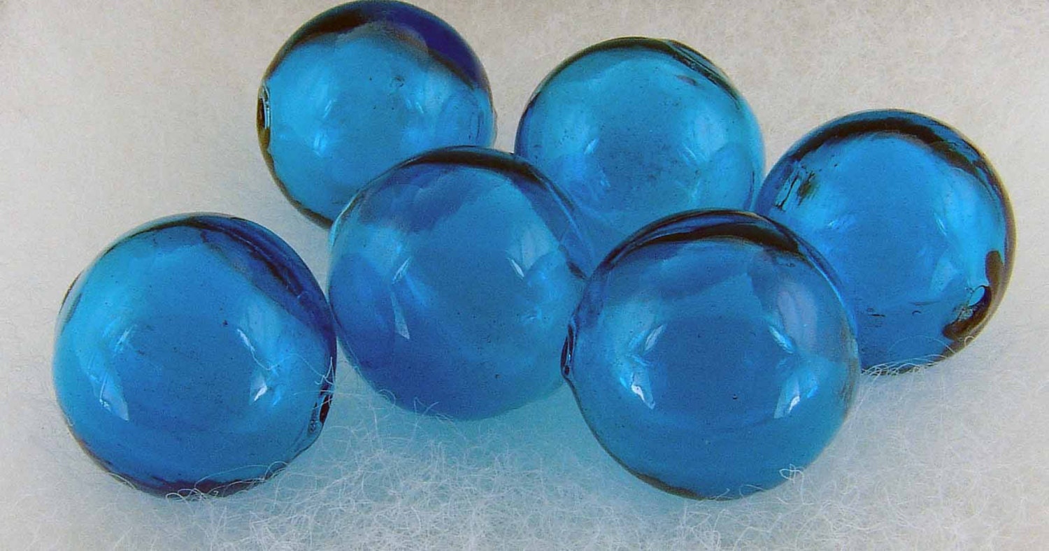 Hand Blown Hollow Glass Bubbles 20mm Aqua Blue Lot Of 6 4256