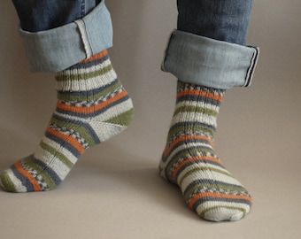 Socks for family. Knitted socks. Striped socks
