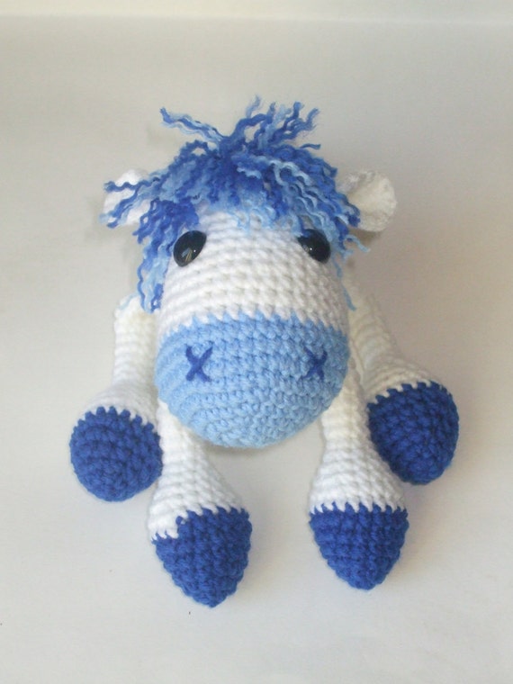 Crochet Horse, Handmade Horse, Stuffed Horse, Toy Horse, Blue and White Horse