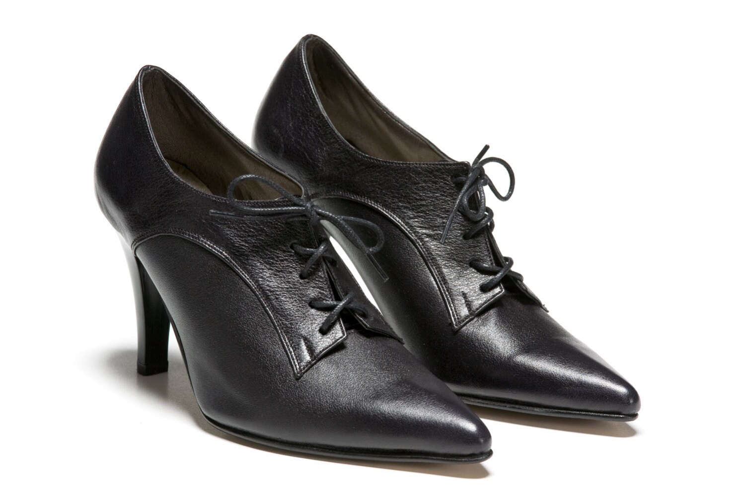 Heisenberg Womens Leather Shoes Black High Heel Lace Up Tie