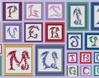 DRAGON LETTER/ lettre dragon - Counted cross stitch pattern /grille point de croix,Cross Stitch PDF, Instant download , free shipping