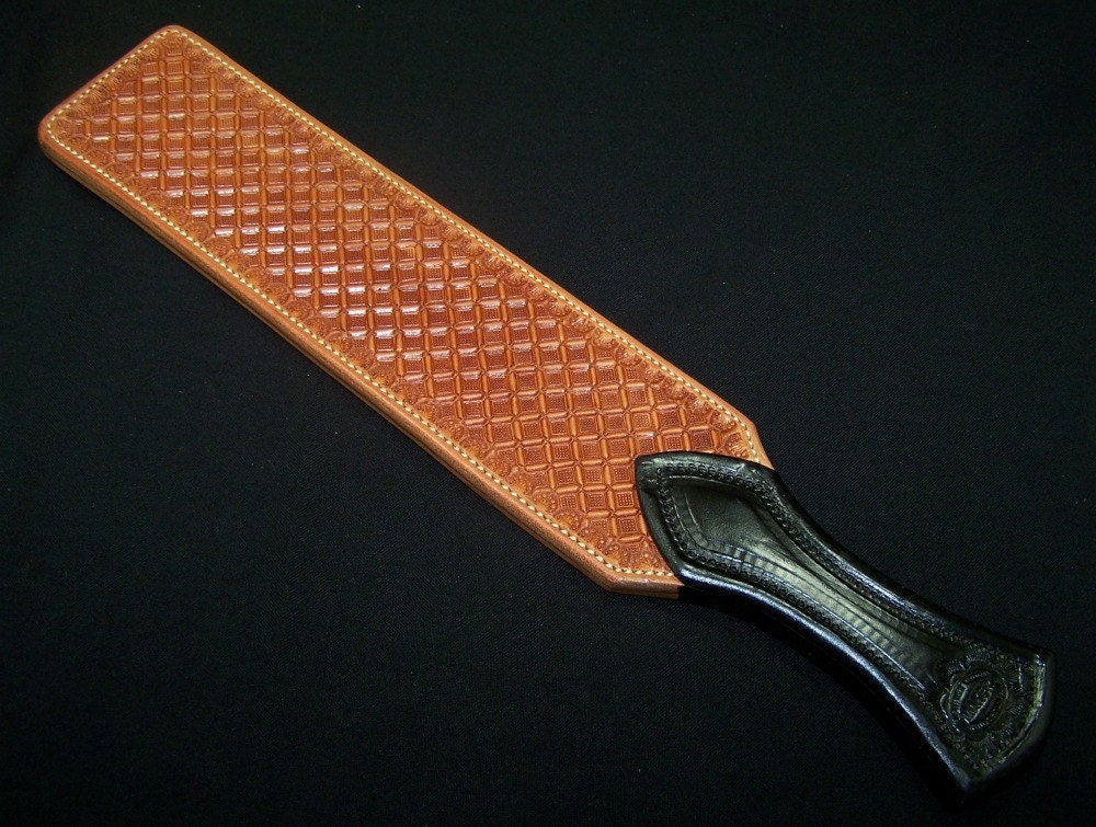 Buster Black Handle Diamond Pattern Leather Paddle Mature