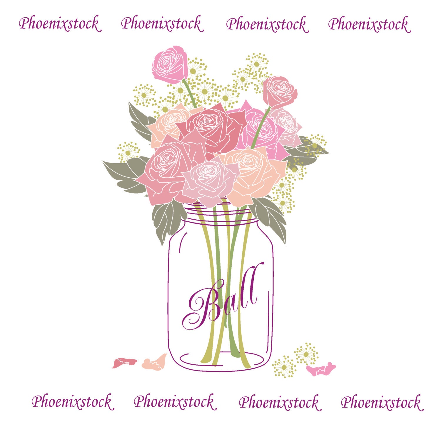 Wedding clip art/ Mason Jar Bouquet / Digital Clip Art/Flower Wedding clip art/ Mason Jar Bouquet / Digital Clip Art/Flower