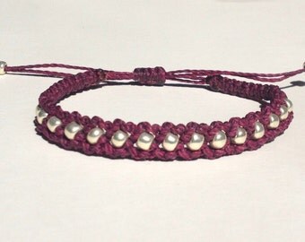 Items similar to Watch Bracelet with burgundy macrame cord on Etsy