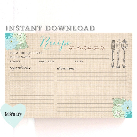 INSTANT Download Recipe Card for BrideToBe by AfterFebruary
