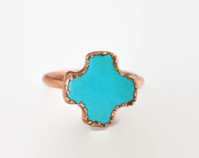 Turquoise Cross Copper Ring, Gemstone Cross, Christian Ring, Cross Jewelry, Gemstone Cross Ring, Cross Ring, Electroformed Ring