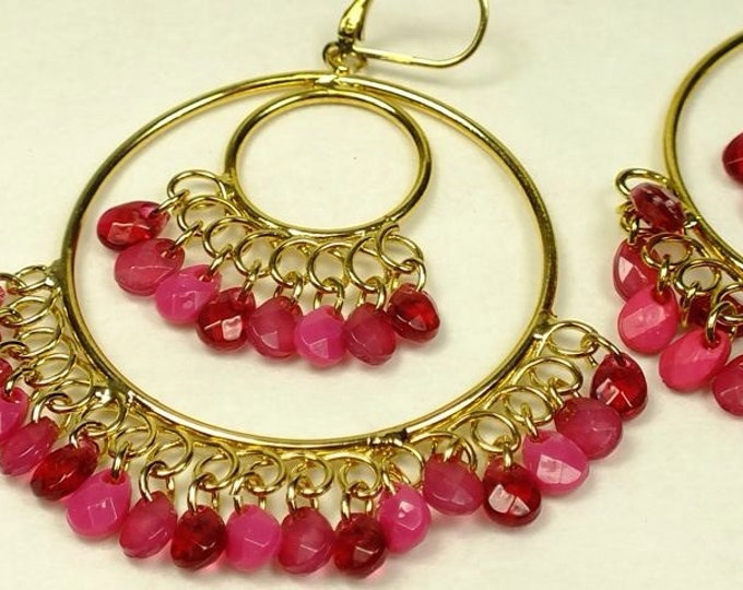 Storewide 25% Off SALE Beautiful & Retro pair of dual-hoop beaded chandelier earrings