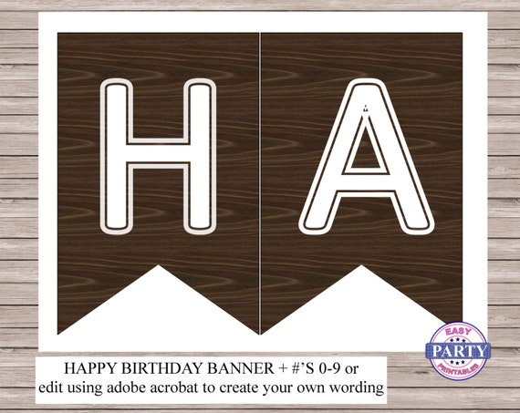 Wood Grain Happy Birthday Banner brown Instant Download