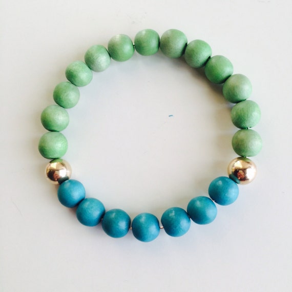 Items similar to Neon Green & Electric Teal - 8mm Round Wood Beads ...