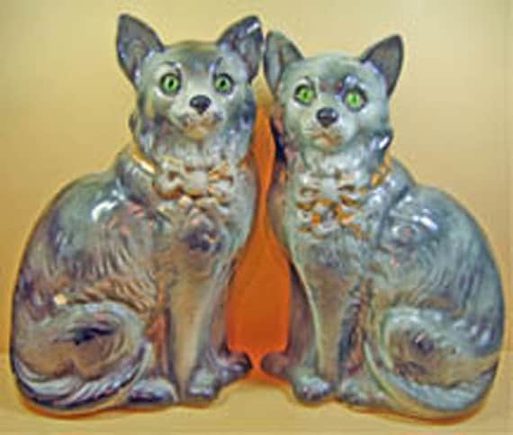 Antique Pair Staffordshire Cat Figures with glass eyes