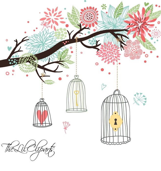 decoration for wedding cage bird Wedding Clipart, Floral Flower Clipart, SALE, Scrapbook