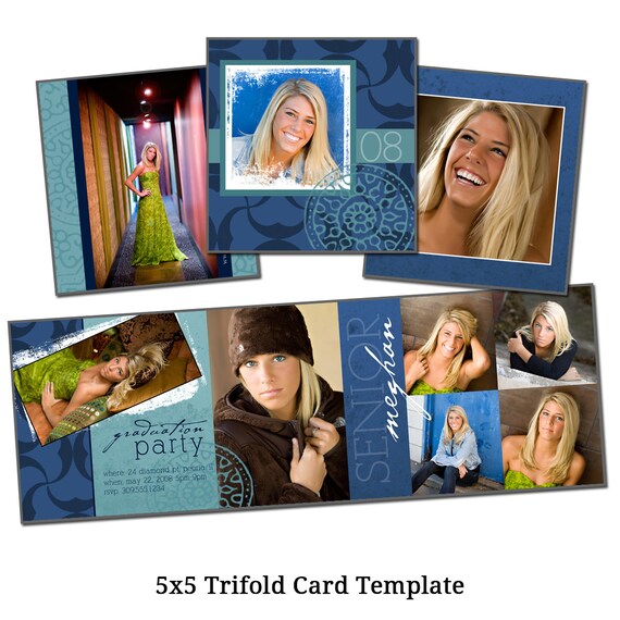 5x5 Trifold Card Template 5x5 Trifold Card Template Blue Collage Digital File 5x5 Trifold Card Template 5x5 Trifold Card Template Blue Collage Digital File