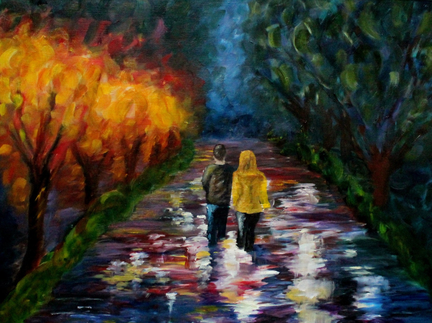 Colorful Landscape Oil Painting Rainy Day Stroll by SimplyDianaArt