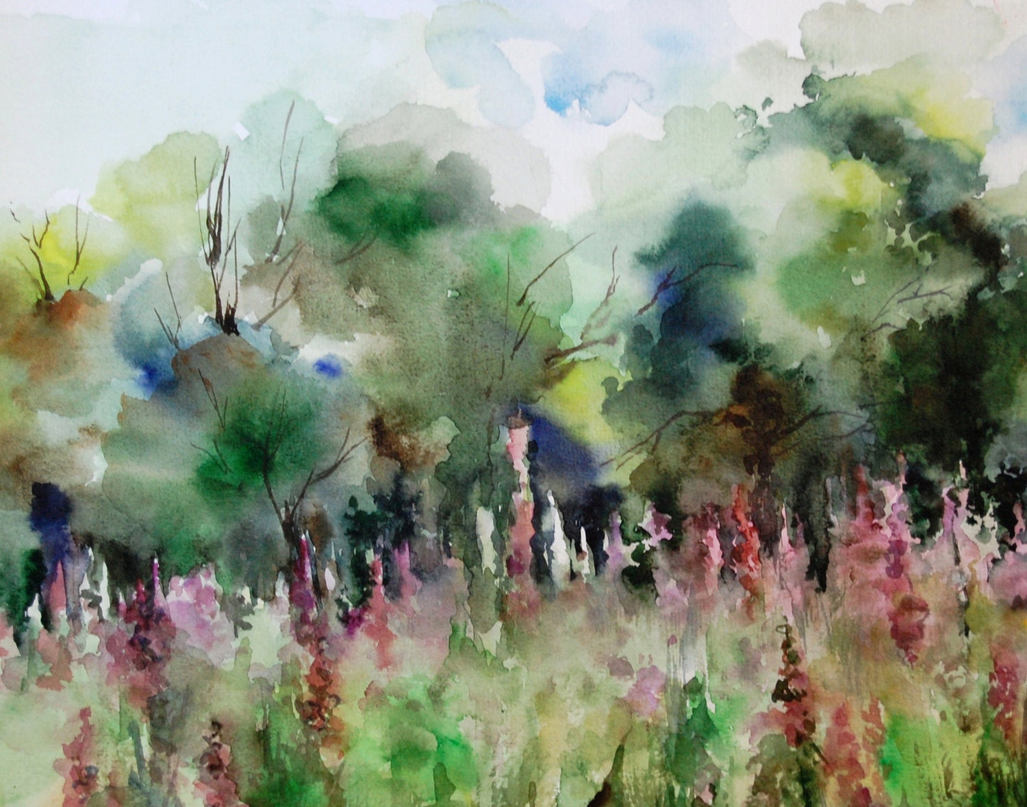 Watercolor Print Of Summer Landscape Painting By Canotstopprints