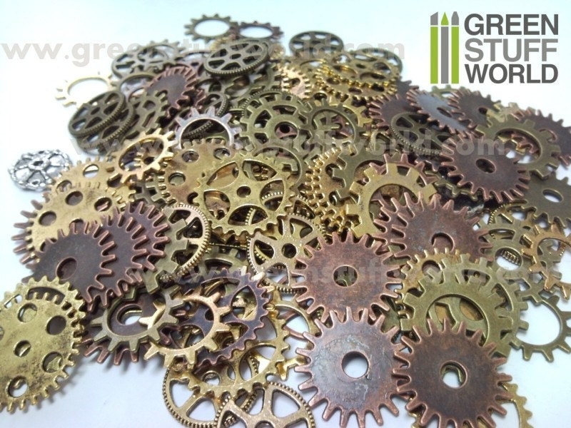 Set 85gr. - COGS and GEARS Steampunk - 40-50 units - sizes 1.5-2.5cm - Beads Mix