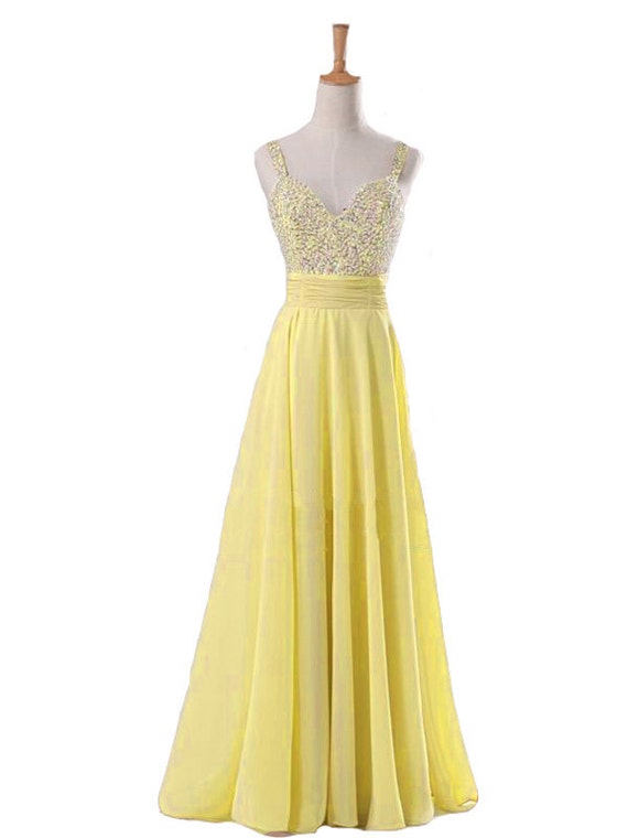 Yellow Aline Evening Dresses Bling Bling Beaded by Annabridal