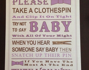 74 New baby shower game clothespin 130 Baby Shower Game: Don't Say Baby Sign ***PURPLE CLOTHESPIN*** 