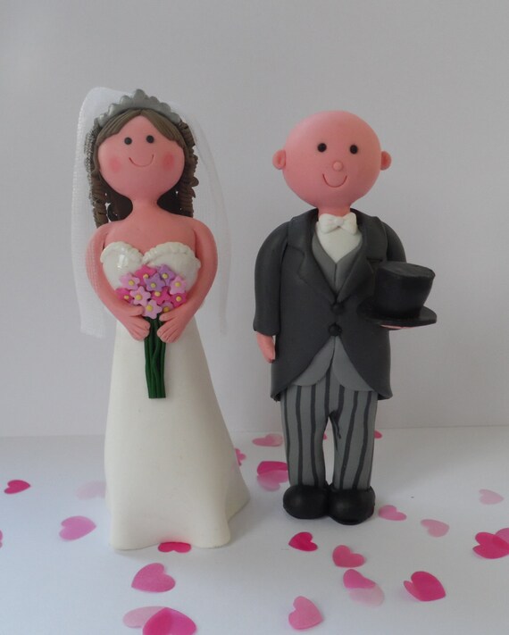 Brunette Bride And Bald Groom Cake Topper Brunette Bride And Bald Groom Cake Topper