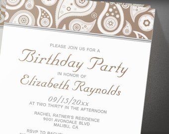 Brown Paisley Birthday Party invites