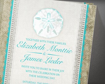 Burlap Sand Dollar Wedding invites