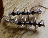 Sterling Silver Spiral Dangle Earring with Dark Blue Pearl Effect Beading